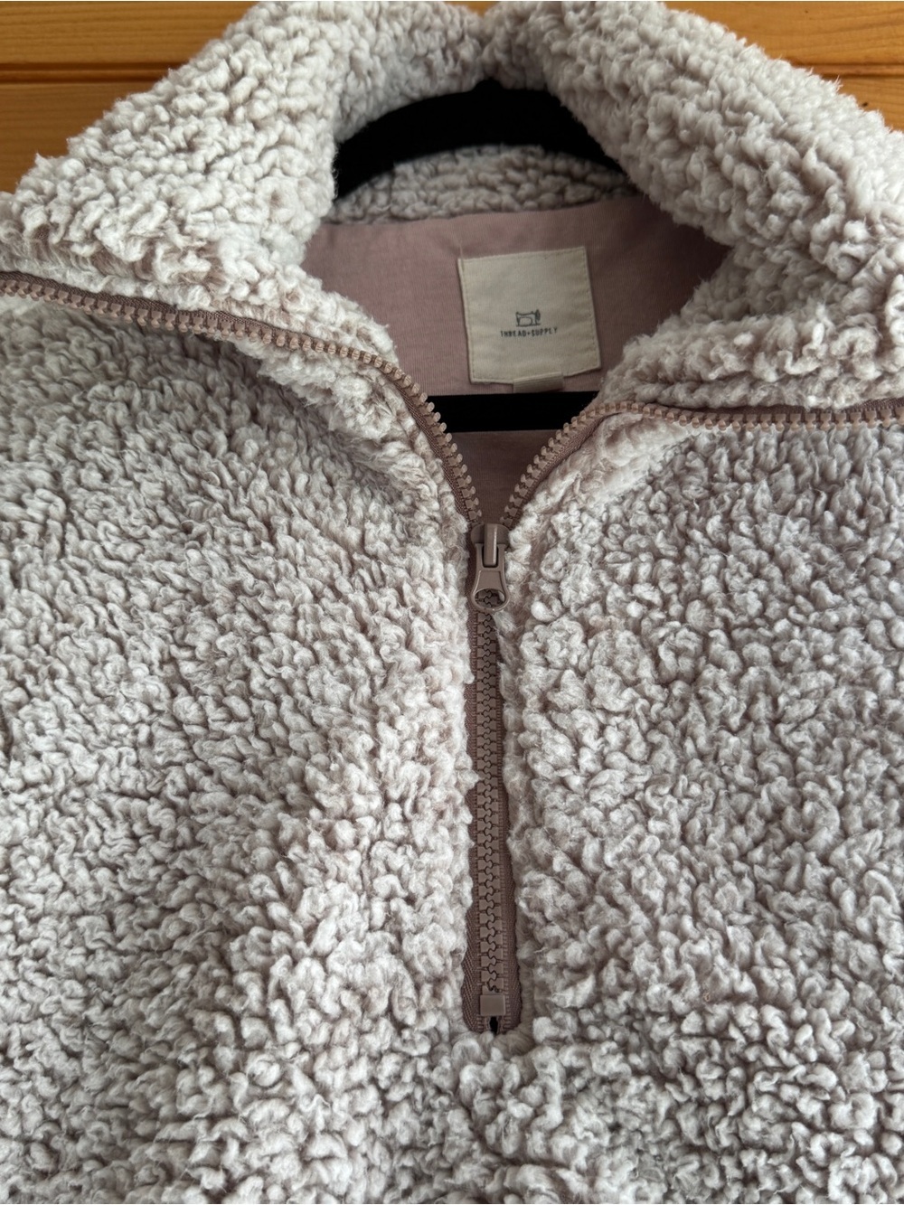 Thread & Supply Wubby Sherpa Fleece Jacket Quarter Zip Smoky Rose Small - Picture 3 of 12